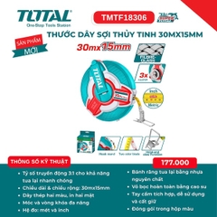 Thước Dây Sợi Thủy Tinh 30m x 15mm Total TMTF18306 - Tua Nhanh 3:1, Hệ Mét & Inch
