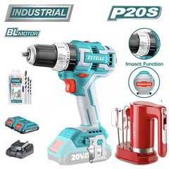 Bộ combo máy trộn cầm tay KMMX006R dùng pin và máy khoan búa không chổi than dùng pin Lithium-ion 20V TIDLI20608 TOTAL TOSLI23062
