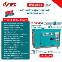 Máy Phát Điện Chạy Dầu Diesel 6.5kW TOTAL TP265001-1 - Tích Hợp ATS, Chống Ồn Siêu Êm (Low Noise)