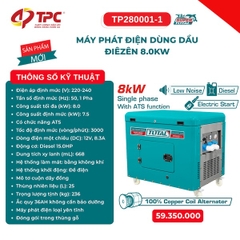 Máy Phát Điện Chạy Dầu Diesel 8.0kW TOTAL TP280001-1 - Có Chức Năng ATS, Chống Ồn Siêu Êm