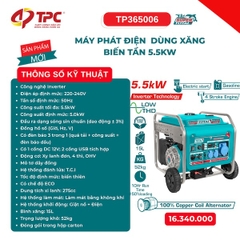 Máy Phát Điện Biến Tần Dùng Xăng 5.5kW Total TP365006 - Công Nghệ Inverter, Sóng Sin Chuẩn, Đề Điện