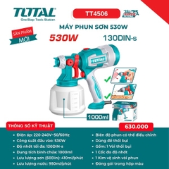 Máy Phun Sơn Cầm Tay 530W Total TT4506 - Bình Chứa 1000ml, 130DIN-s