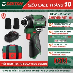 Bộ Máy Vặn Vít DEKTON D16-CV180XPRO Siêu Lực, Kèm 2 Pin Xả Cao 2.5Ah