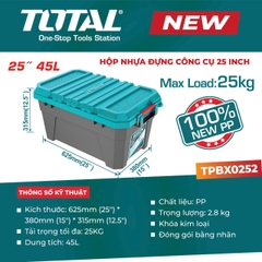 Hộp Đựng Đồ Nghề Total TPBX0252 25 Inch 45L Nhựa PP Khóa Kim Loại Tải Trọng 25Kg