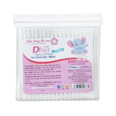 Tăm Bông Trẻ Em Diva Baby Que Nhựa (Gói/200 que)