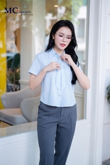 ÁO THỜI TRANG KẺ SỌC KÈM NƠ RỜI AT214