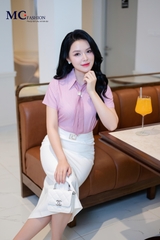 ÁO THỜI TRANG KẺ SỌC KÈM NƠ RỜI AT214