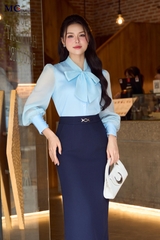 CHÂN VÁY DÁNG SUÔNG CẠP ĐÍNH PHỤ KIỆN 2 TÚI CV141