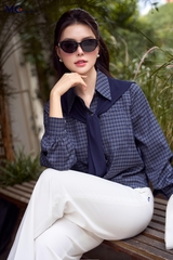 SƠ MI THỜI TRANG KẺ Ô VUÔNG KHĂN CHOÀNG AT247