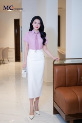 ÁO THỜI TRANG KẺ SỌC KÈM NƠ RỜI AT214