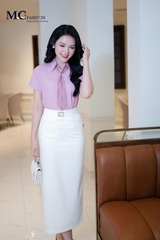 ÁO THỜI TRANG KẺ SỌC KÈM NƠ RỜI AT214