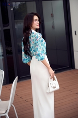 SƠ MI THỜI TRANG HỌA TIẾT HOA CỔ PHỐI AT250