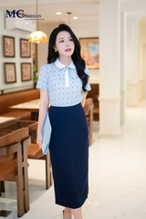 ÁO THỜI TRANG PHỐI CỔ HỌA THIẾT CHẤM BI AT223