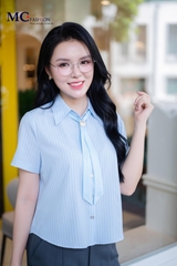 ÁO THỜI TRANG KẺ SỌC KÈM NƠ RỜI AT214
