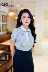 ÁO THỜI TRANG PHỐI CỔ HỌA THIẾT CHẤM BI AT223