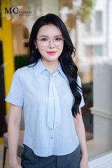 ÁO THỜI TRANG KẺ SỌC KÈM NƠ RỜI AT214