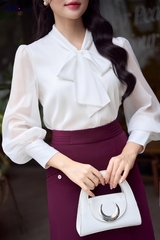 ÁO THỜI TRANG CÔNG SỞ TAY VOAN CỔ THẮT NƠ AT238