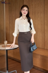 CHÂN VÁY DÁNG SUÔNG CẠP ĐÍNH PHỤ KIỆN 2 TÚI CV141