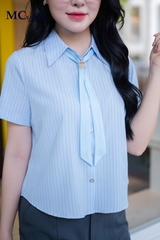 ÁO THỜI TRANG KẺ SỌC KÈM NƠ RỜI AT214