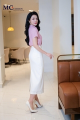 ÁO THỜI TRANG KẺ SỌC KÈM NƠ RỜI AT214