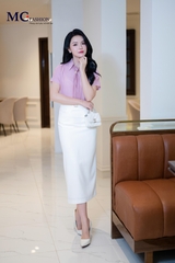 ÁO THỜI TRANG KẺ SỌC KÈM NƠ RỜI AT214