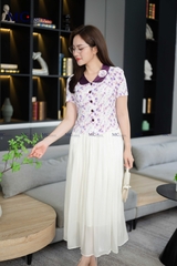 ÁO THỜI TRANG HỌA TIẾT HOA NHÍ CỔ PHỐI VÀ HOA CỔ AT205