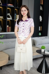 ÁO THỜI TRANG HỌA TIẾT HOA NHÍ CỔ PHỐI VÀ HOA CỔ AT205