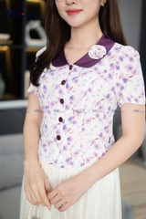 ÁO THỜI TRANG HỌA TIẾT HOA NHÍ CỔ PHỐI VÀ HOA CỔ AT205