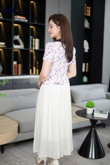 ÁO THỜI TRANG HỌA TIẾT HOA NHÍ CỔ PHỐI VÀ HOA CỔ AT205