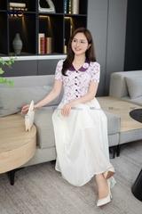 ÁO THỜI TRANG HỌA TIẾT HOA NHÍ CỔ PHỐI VÀ HOA CỔ AT205