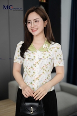 ÁO THỜI TRANG HỌA TIẾT HOA NHÍ CỔ PHỐI VÀ HOA CỔ AT205