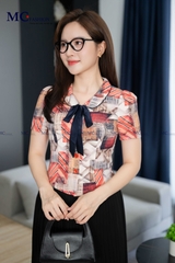 ÁO THỜI TRANG HỌA TIẾT CỔ SEN PHỐI NƠ