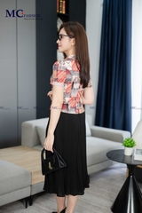 ÁO THỜI TRANG HỌA TIẾT CỔ SEN PHỐI NƠ