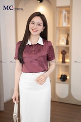 ÁO SƠ MI THỜI TRANG CHẤM BI CỔ PHỐI AT181