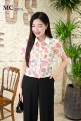 ÁO SƠ MI THỜI TRANG HỌA TIẾT HOA CỔ PHỐI TRƠN AT197