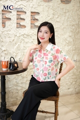 ÁO SƠ MI THỜI TRANG HỌA TIẾT HOA CỔ PHỐI TRƠN AT197