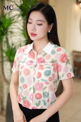 ÁO SƠ MI THỜI TRANG HỌA TIẾT HOA CỔ PHỐI TRƠN AT197