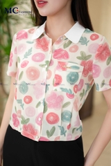 ÁO SƠ MI THỜI TRANG HỌA TIẾT HOA CỔ PHỐI TRƠN AT197