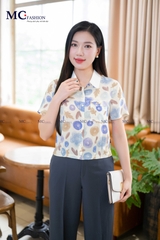ÁO SƠ MI THỜI TRANG HỌA TIẾT HOA CỔ PHỐI TRƠN AT197