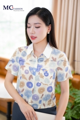 ÁO SƠ MI THỜI TRANG HỌA TIẾT HOA CỔ PHỐI TRƠN AT197