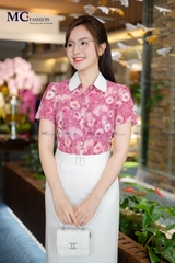 SƠ MI THỜI TRANG HỌA TIẾT HOA PHỐI CỔ TRƠN AT201
