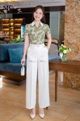 SƠ MI THỜI TRANG HỌA TIẾT HOA PHỐI CỔ TRƠN AT201