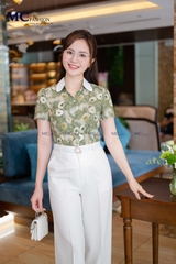 SƠ MI THỜI TRANG HỌA TIẾT HOA PHỐI CỔ TRƠN AT201