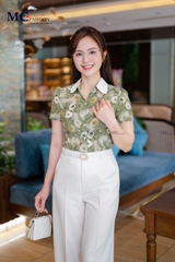 SƠ MI THỜI TRANG HỌA TIẾT HOA PHỐI CỔ TRƠN AT201