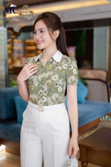 SƠ MI THỜI TRANG HỌA TIẾT HOA PHỐI CỔ TRƠN AT201