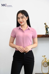 Áo sơ mi AB113 hồng, chất vải  lụa ngọc trai . form ôm dáng chuẩn