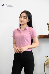 Áo sơ mi AB113 hồng, chất vải  lụa ngọc trai . form ôm dáng chuẩn