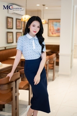 ÁO THỜI TRANG PHỐI CỔ HỌA THIẾT CHẤM BI AT223