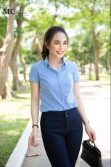 Aó sơ mi cộc tay  và quần tây đơn giản mà hiện đại cho cô nàng công sở A206 xanh  hãng Mc Fashion