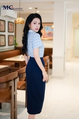 ÁO THỜI TRANG PHỐI CỔ HỌA THIẾT CHẤM BI AT223